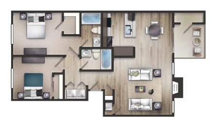 Barton Two-Bedroom Floorplan Rendering at The Metropolitan Apartments Homes in Lexington Kentucky