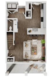 3-D rendering of upper level of a 2-bedroom, 2.5-bathroom townhouse at Turnberry Park Luxury Rental Homes in Gardendale, AL
