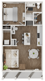 3-D rendering of a 1-bedroom, 1-bathroom apartment at Turnberry Park Luxury Rental Homes in Gardendale, AL