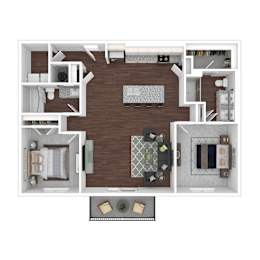 Floor Plan  3D artistic B4_Capital floor plan at Wesely Place Apartments in Indianapolis, IN