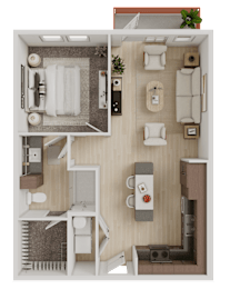 One bedroom floor plan with open living area at Matilda at Lower Greenville Apartments, Dallas
