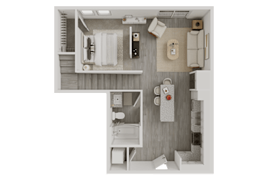 One bed one bath floorplan D at West Lemmon Apartments, Dallas, TX 75235