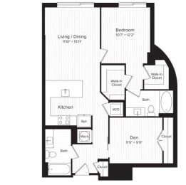  Floor Plan B01  One Bedroom Den