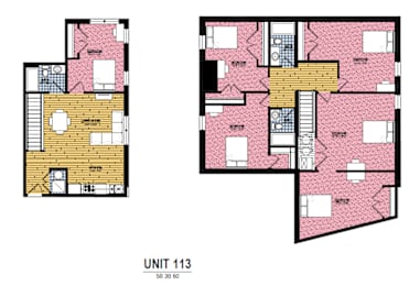 Two floor plans for apartment unit 113 are shown.