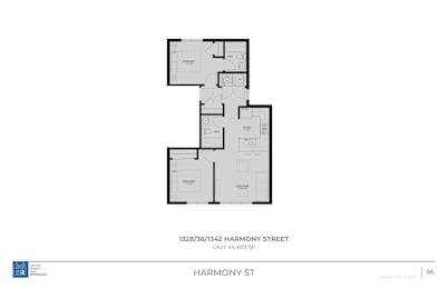 A floor plan for a building at 1328/36/1342 Harmony Street is displayed.