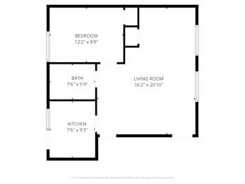 A black and white floor plan of a small apartment.