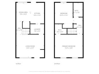 A floor plan for a two-story home with dimensions for each room.