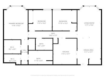 A black and white floor plan of a house with labeled rooms and dimensions.