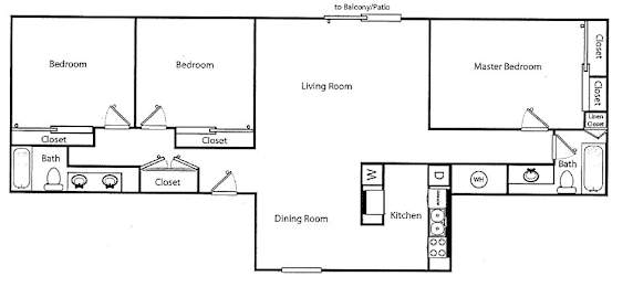  Floor Plan Three Bedroom Two Bath