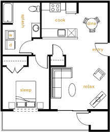  Floor Plan 1 Bedroom 1 Bathroom