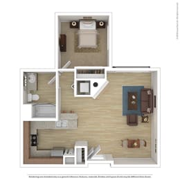  Floor Plan 1 Bed 1 Bath A2