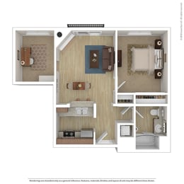  Floor Plan 1 Bed 1 Bath A3