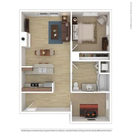  Floor Plan 1 Bed 1 Bath A6