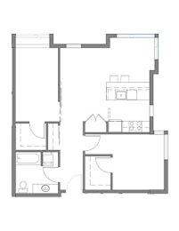  Floor Plan 1 Bed 1 Bath A2