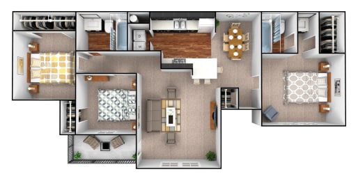 Floor Plan  3-bedroom floor plan at Triangle Park Apartments, Durham, NC, 27713