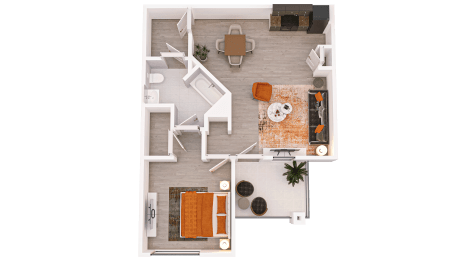 Floor Plan  a 3D floor plan 1-bed/1-bath E