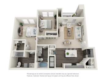 A floor plan of a house with a kitchen, living room, and two bedrooms.