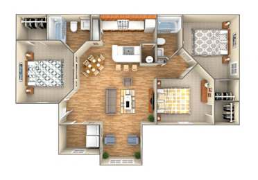 The Woodrose Floor Plan at Country Park Apartments, Denton, Texas
