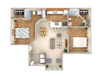 2Bed 2Bath Floor Plan at Country Oaks Apartments, Texas, 78666
