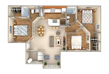 3Bed 2Bath Floor Plan at Country Oaks Apartments, San Marcos, TX, 78666