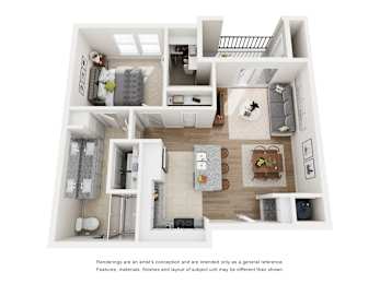 A floor plan of a house with a kitchen, living room, and two bedrooms.