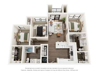3Bd 2Bth Floor Plan at Tapestry Centerpoint, Texas