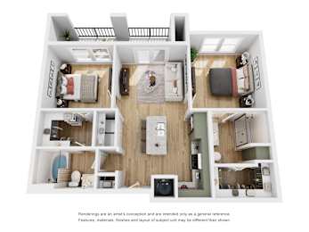 A floor plan of a house with a kitchen, living room, and bedrooms.
