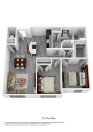 Floor Plan  a stylized 3d floor plan with a bedroom and living room