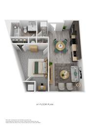 Floor Plan  A1 floor plan showing a kitchen, living room, dining room, and bathroom.