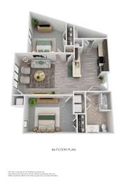 Floor Plan  A 3D rendered image of a B4 floor plan.