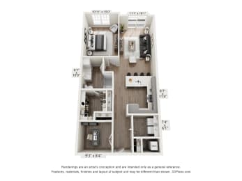 a stylized floor plan of a 2100 sqft apartment