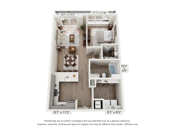 beige 2 bedroom floor plan at the residences at dockside