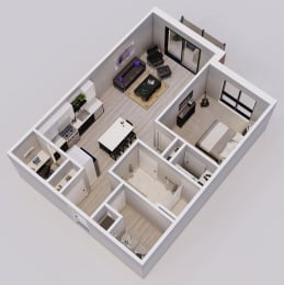 Lincoln Style B - 1 bed, 1 bath - 3D floor plan