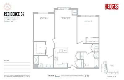 A floor plan for a residence with two bedrooms and a bathroom.