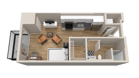 Vintage on Selby | Ava | Studio Apartment 3D Floorplan
