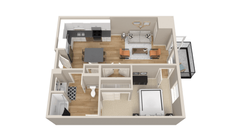 Vintage on Selby | Audrey Type A | One Bedroom Apartment 3D Floorplan