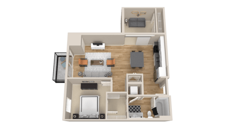 Vintage on Selby | Leigh with Den | One Bedroom Apartment 3D Floorplan