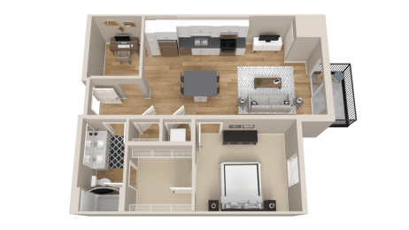 Vintage on Selby | Lucille with Den | One Bedroom Apartment 3D Floorplan