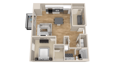 Vintage on Selby | Elizabeth with Den | One Bedroom plus Den Apartment 3D Floorplan