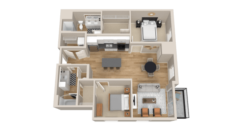 Vintage on Selby | Cooper Type A | Two Bedroom Apartment 3D Floorplan