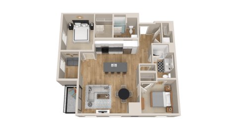Vintage on Selby | Wayne | Two Bedroom Apartment 3D Floorplan