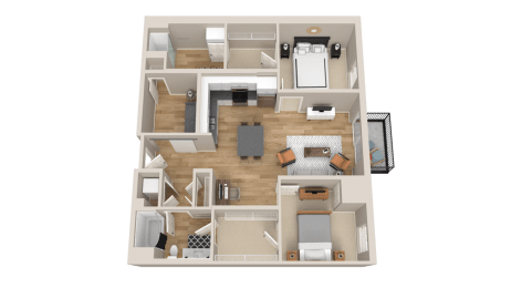 Vintage on Selby | Astaire - Townhome | Two Bedroom Townhome 3D Floorplan