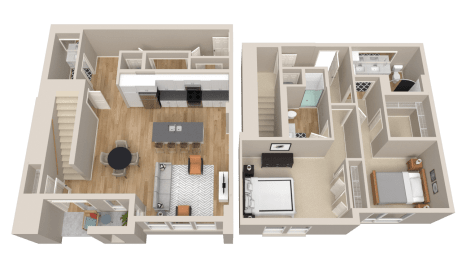Vintage on Selby | Astaire - Townhome | Two Bedroom plus Den Townhome 3D Floorplan
