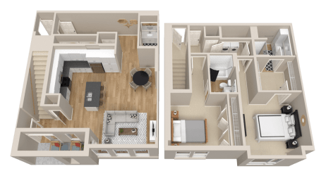 Vintage on Selby | Astaire - Townhome | Two Bedroom Townhome 3D Floorplan