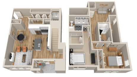 Vintage on Selby | Astaire - Townhome | Two Bedroom Townhome 3D Floorplan