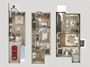 Three different house floor plans are displayed.