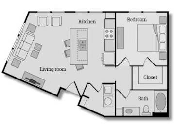771 sq ft one bedroom one bathroom floorplan