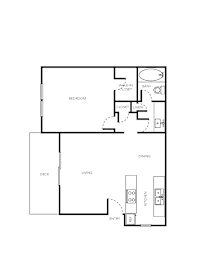 A floor plan of a home with a living room, dining room, kitchen, and bathroom.