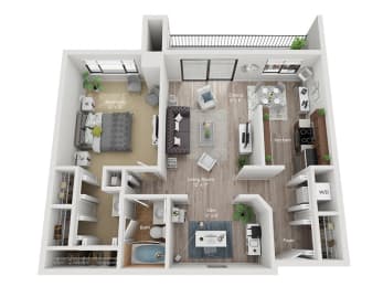 a 3d floor plan of a 3 bedroom apartment at Central Park East in Arlington Heights, IL