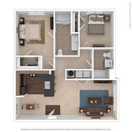 A floor plan of a house with a kitchen, living room, and bathroom.